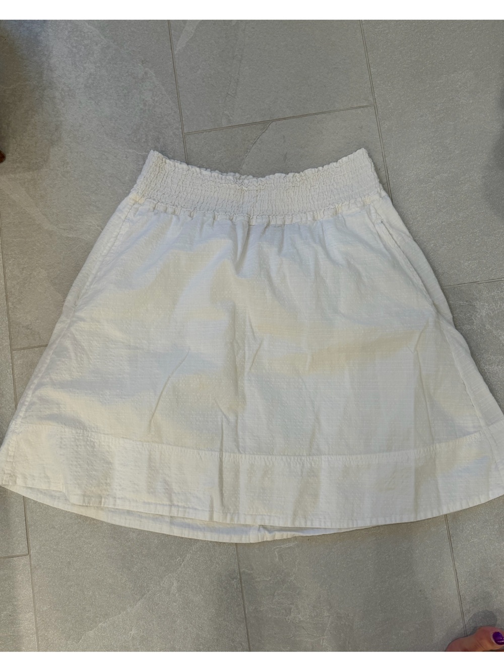 Eastern Mountain Sports White Smocked A-Line Skirt- pockets and lined! Size L - Picture 5 of 5